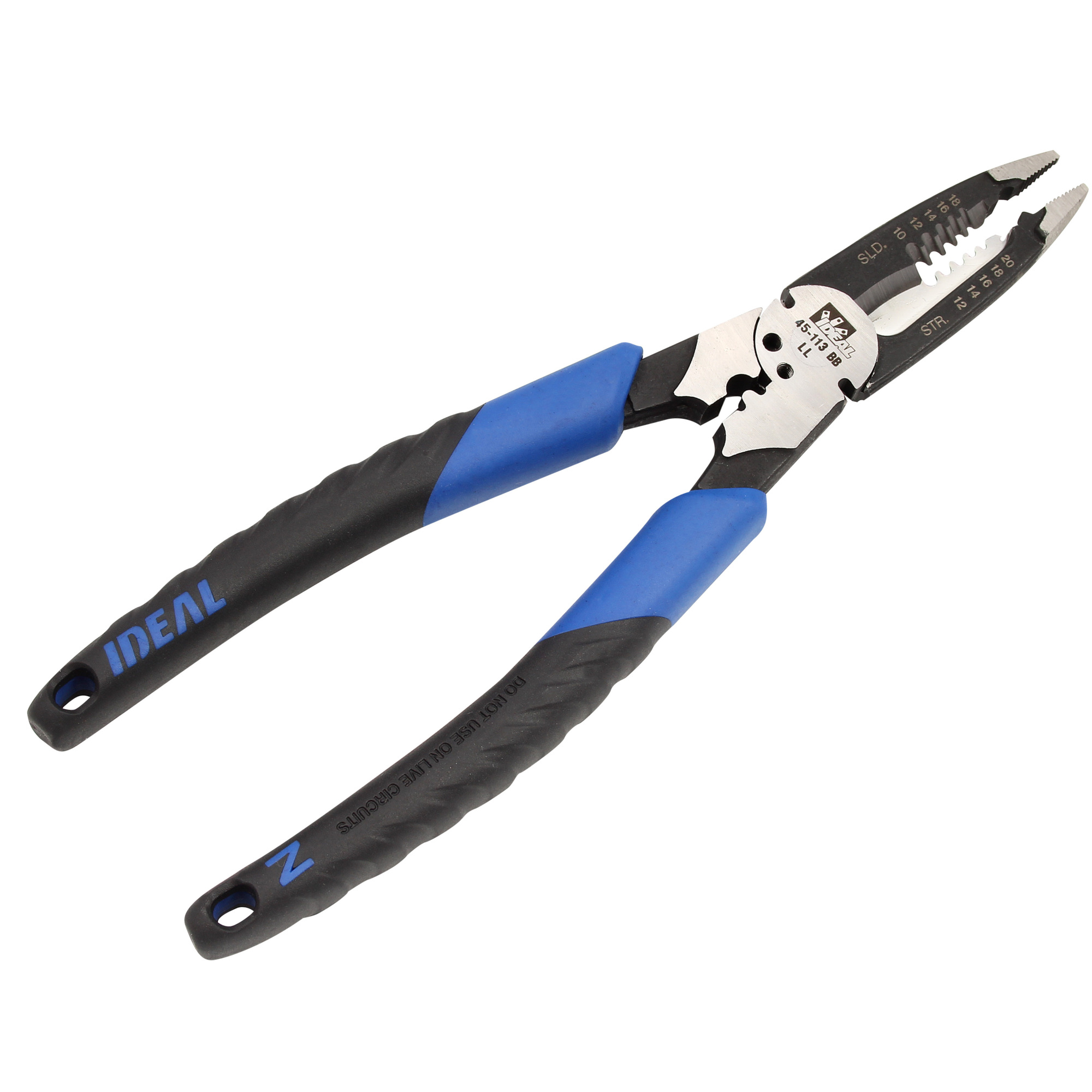 IDEAL, Heavy-Duty Long-Nose Wire Stripper, stripping of 10-18 AWG solid wire & 12-20 AWG stranded wire, Plier head, Ergonomic textured Smart-Grip™ handles, terminal crimper, Cutting holes for 6-32 and 8-32 screws and